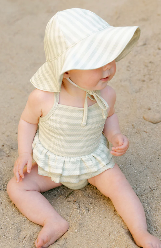 Ruffled One-Piece Swimsuit - Mint Stripe