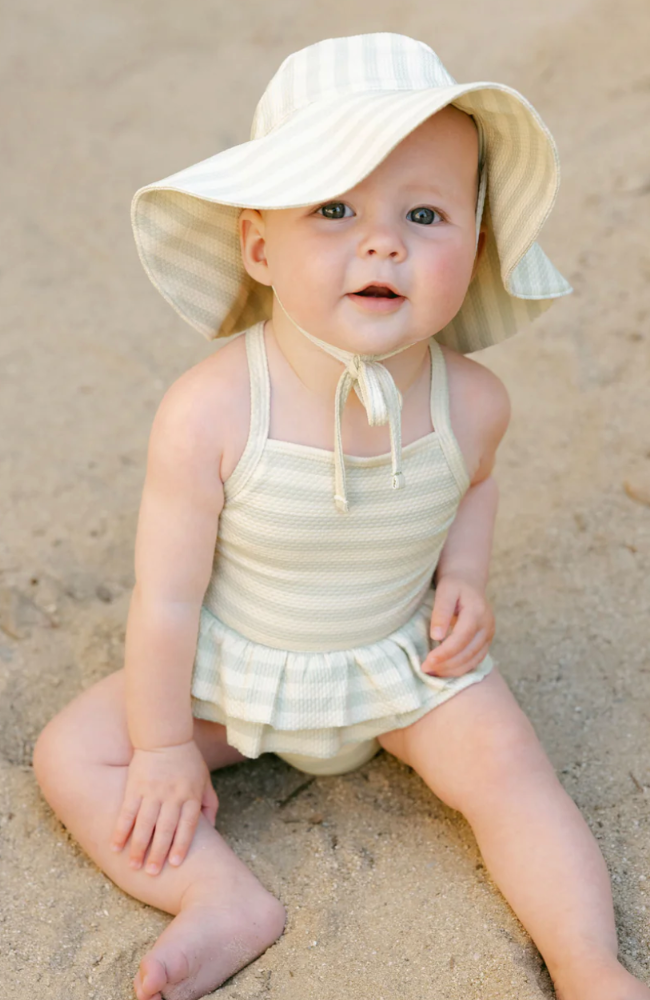 Ruffled One-Piece Swimsuit - Mint Stripe