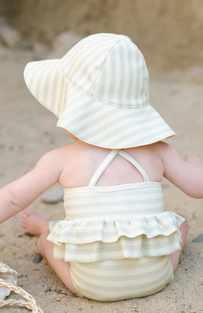 Ruffled One-Piece Swimsuit - Mint Stripe
