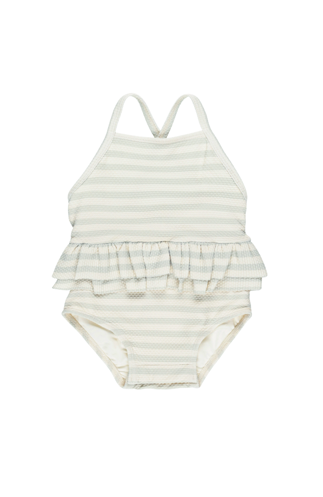 Ruffled One-Piece Swimsuit - Mint Stripe
