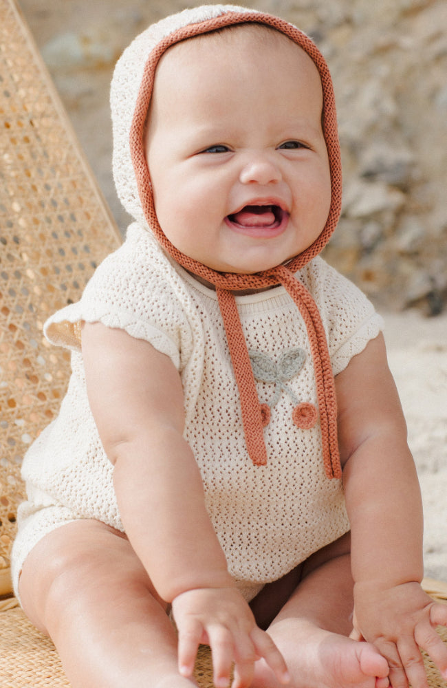 Scallop Knit Baby Set - Cherry
