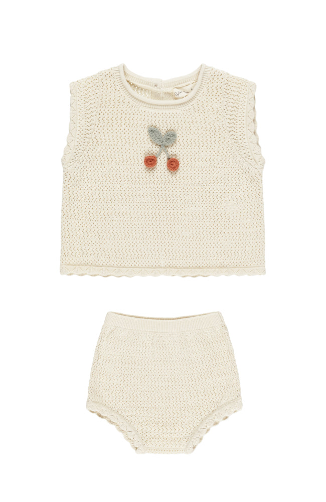 Scallop Knit Baby Set - Cherry