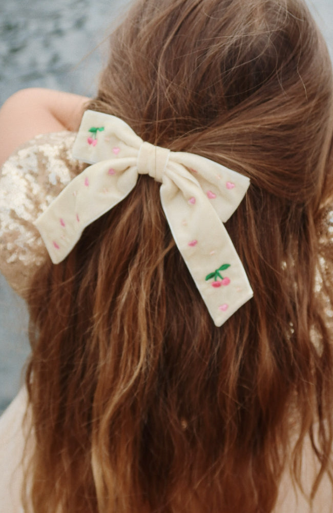 Velvet Bow Pearly Hair Clip - Pearled Ivory