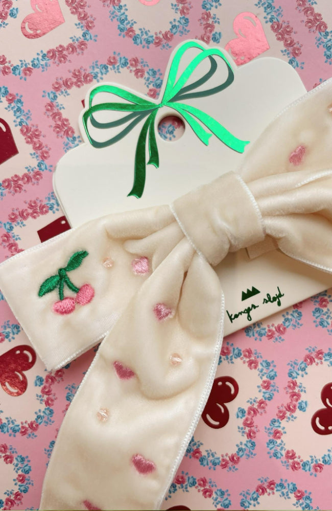 Velvet Bow Pearly Hair Clip - Pearled Ivory