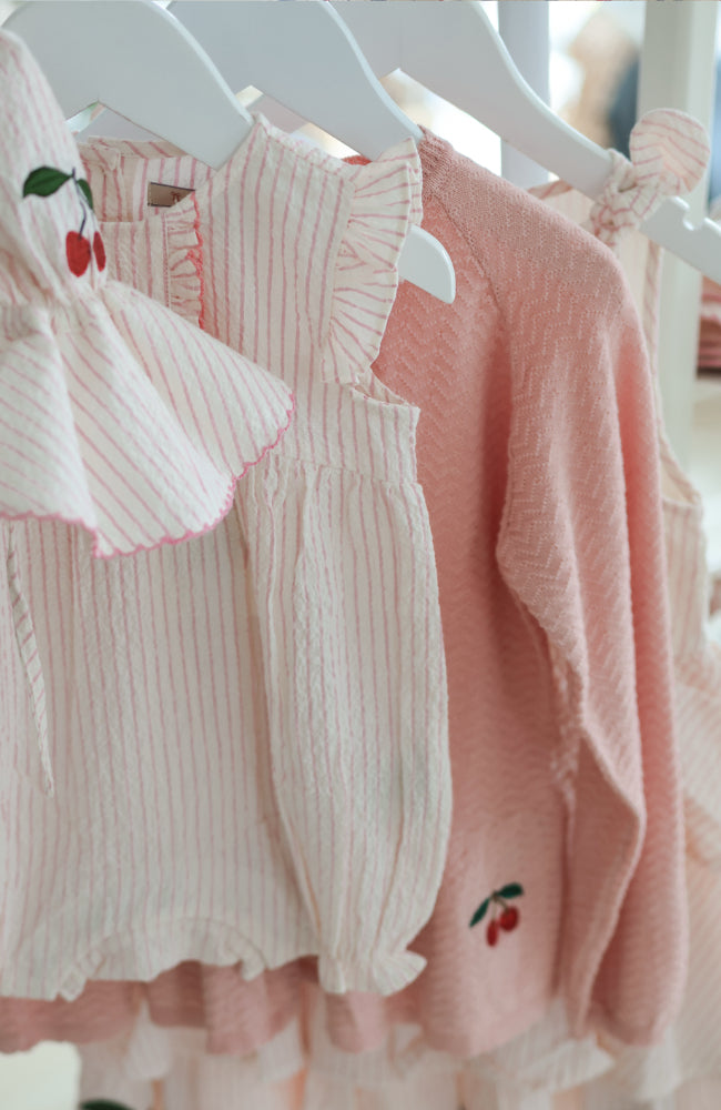 Ellie Frill Romper - Peony Stripe