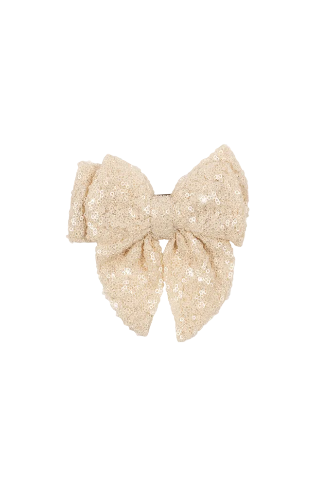 Aries Sequin Bow Hair Clip - White Smoke