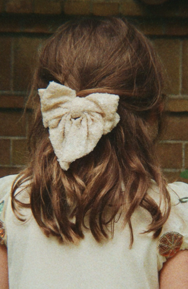 Aries Sequin Bow Hair Clip - White Smoke