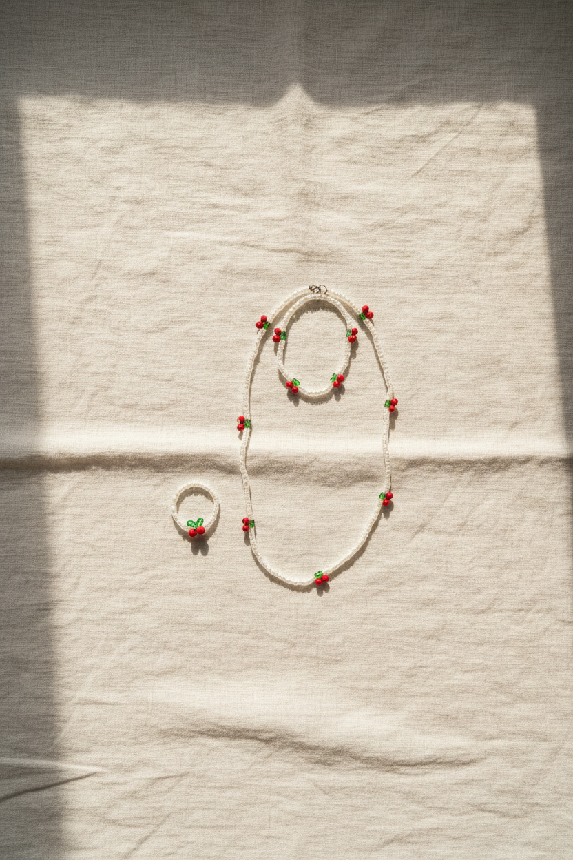 Pearly Cherry Necklace & Bracelate
