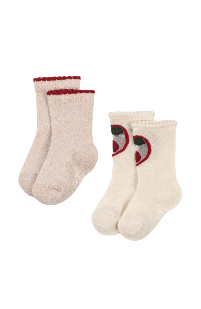 Cherry Rose Socks 2pk - Cherry / Rose