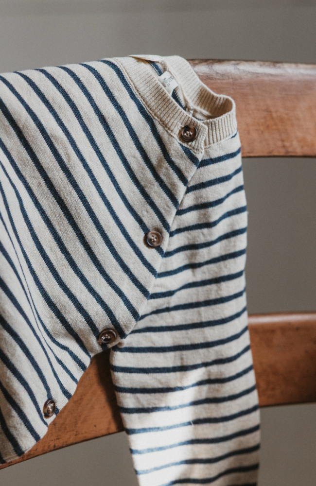 Does Knit Cardigan - Dark Denim Striped