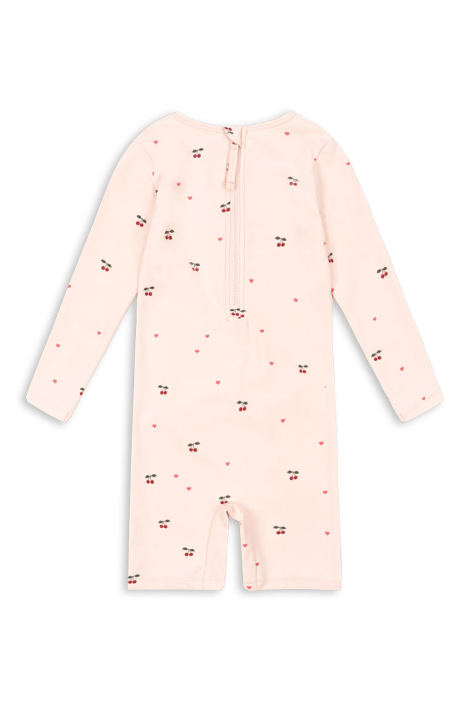 Merle Swim LS Onesie - Cherry Coeur Rose