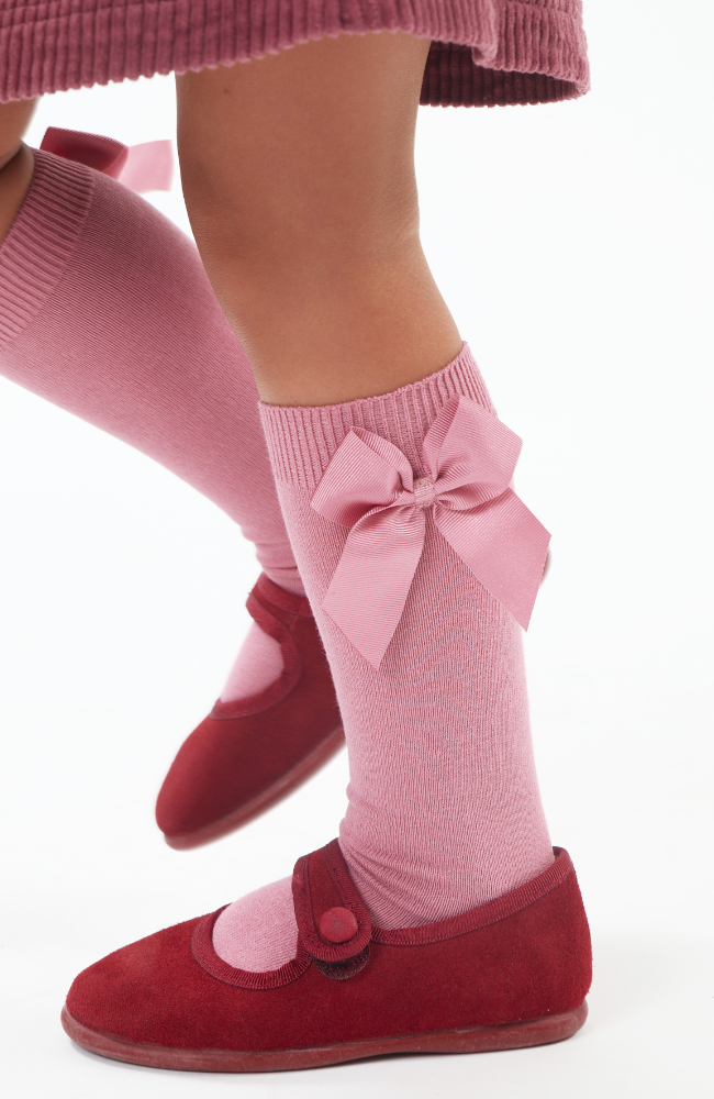 Knee-high socks w/ bow - 526 Pale Pink