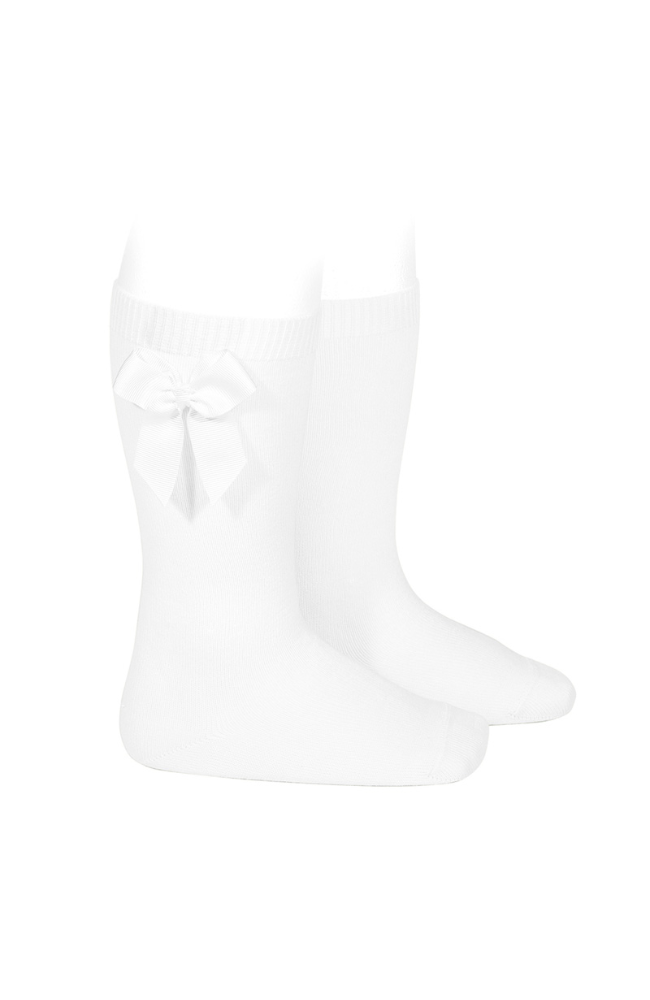Knee-high socks w/ bow - White 200