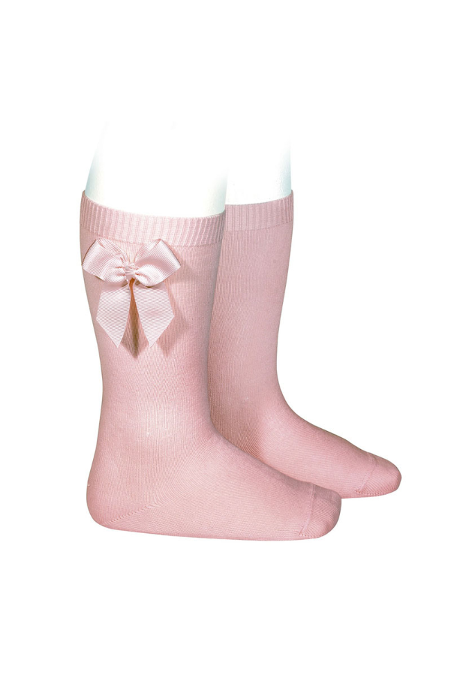 Knee-high socks w/ bow - 526 Pale Pink