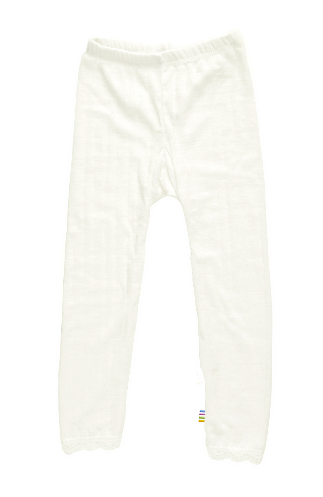 Ullar/Silki Leggings m/blúndu - Hvítar