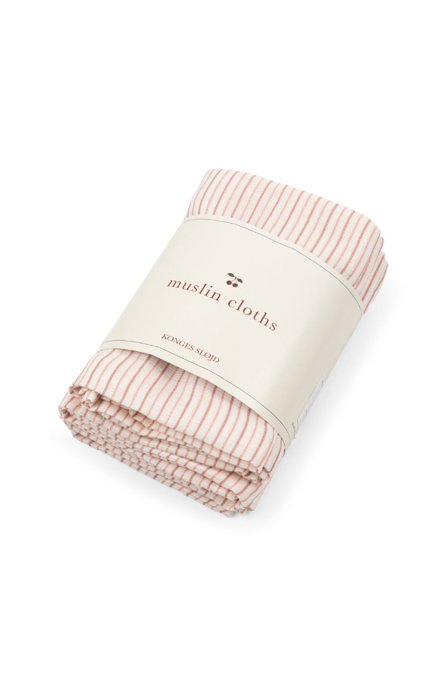 3pk Muslin Cloths - Stripie Petite Rose