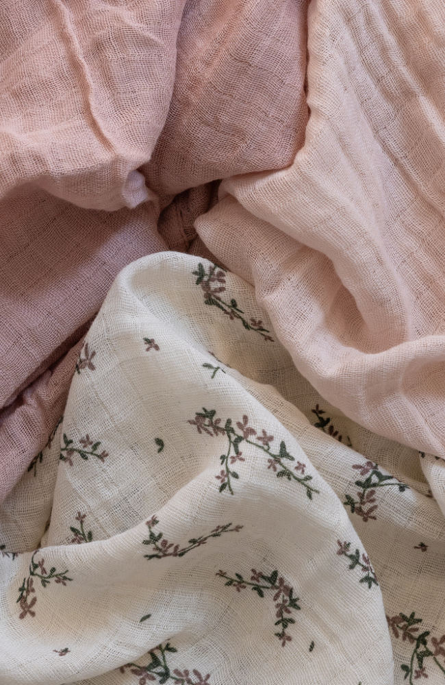 Muslin Cloth 3pk - Powder Blossom Rose