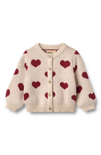 Jacquard Cardigan Hearts - Offwhite Melange st. 98-140