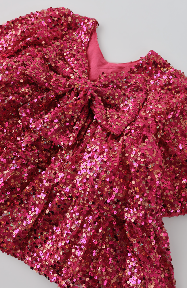 Lila Sequins Bow Dress - Sparkling Sangria