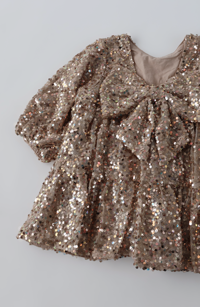 Lila Sequins Bow Dress - Gold Glitter