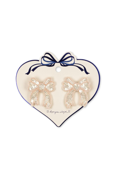 Sequin Bow Hair Clip 2pk - Cameo Rose