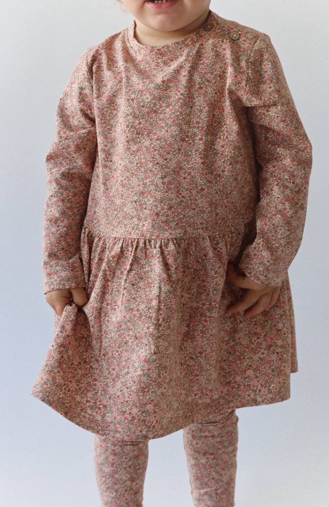 Jersey Baby Dress L/S Bessie - Rose Dust Flower Meadow st.62-92