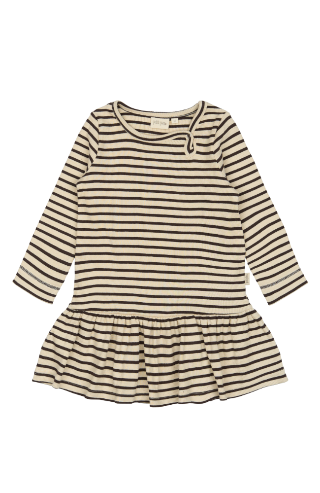 Dress L/S Modal Striped - Coffee Bean / Off White