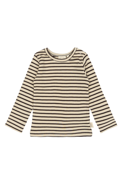 T-Shirt L/S Modal Striped - Coffee Bean / Off White