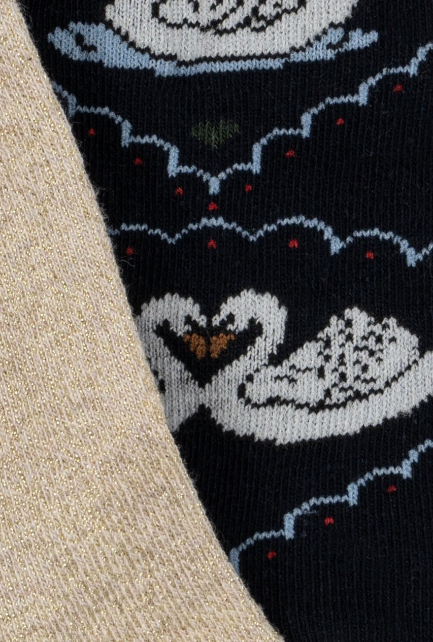 2 Pack Swan Jacquard Socks - Navy / Off White