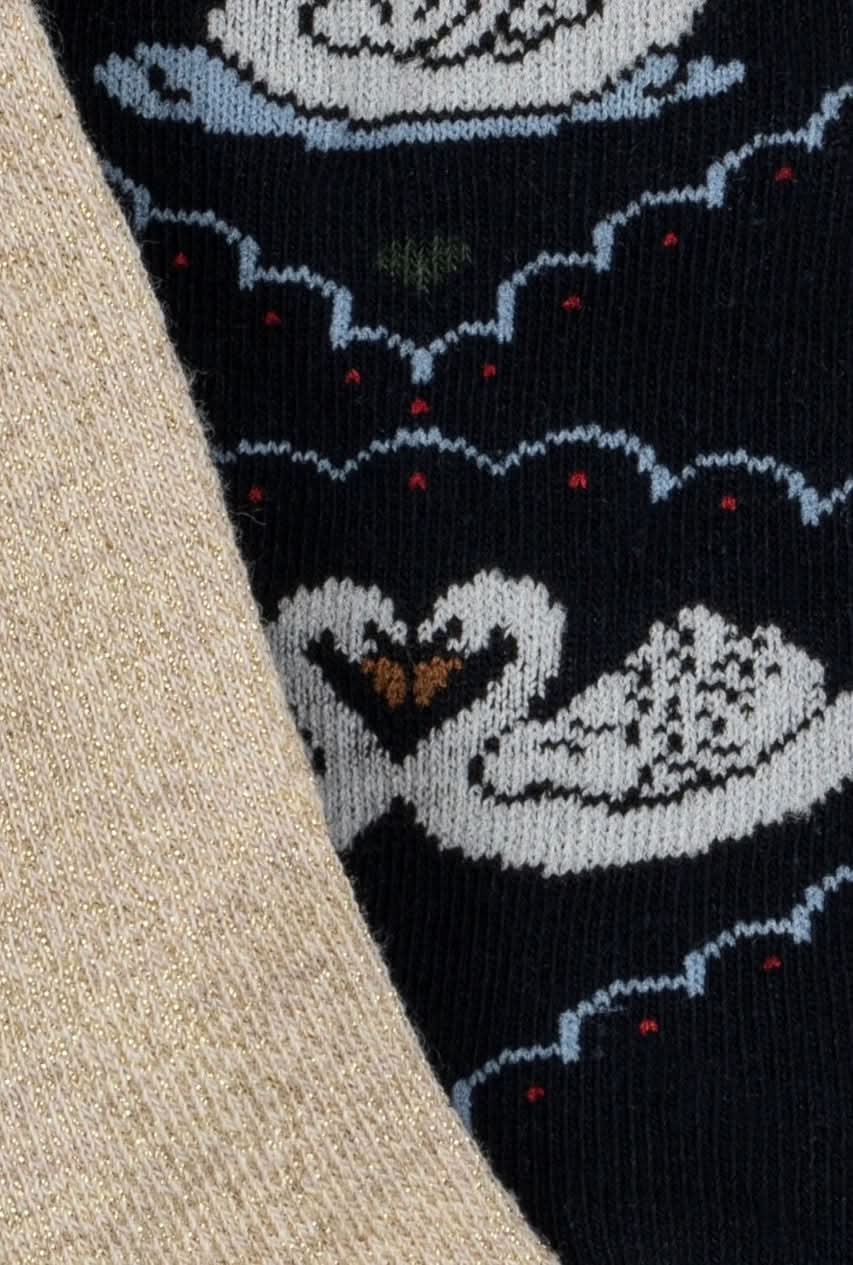 2 Pack Swan Jacquard Socks - Navy / Off White
