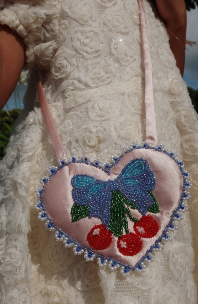 Beaded Heart Mini Purse - Mellow Rose