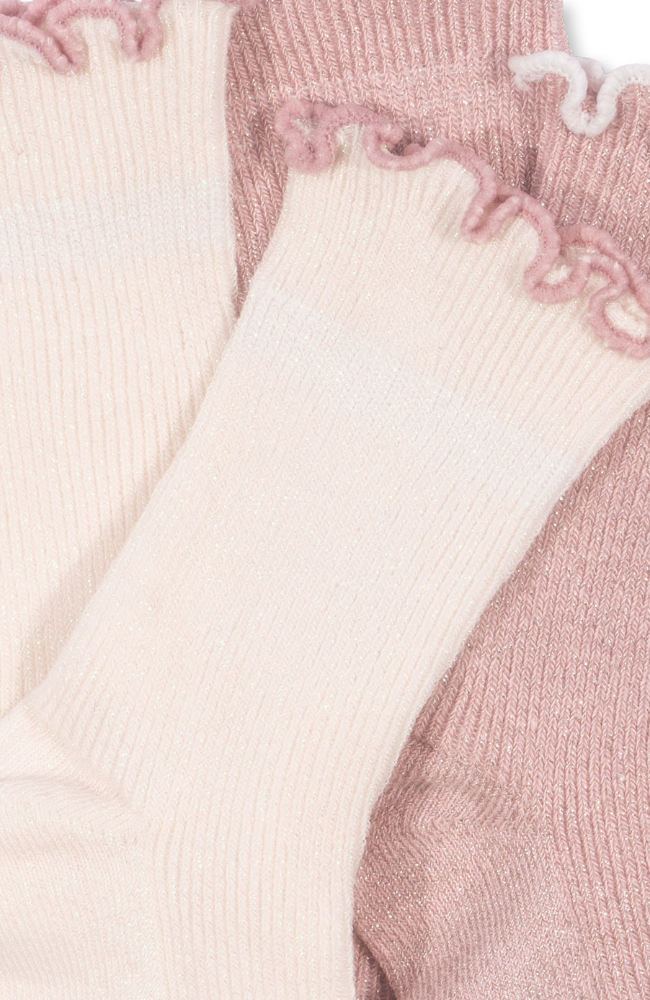 2 Pack Rib Frill Socks - Rose/Off White