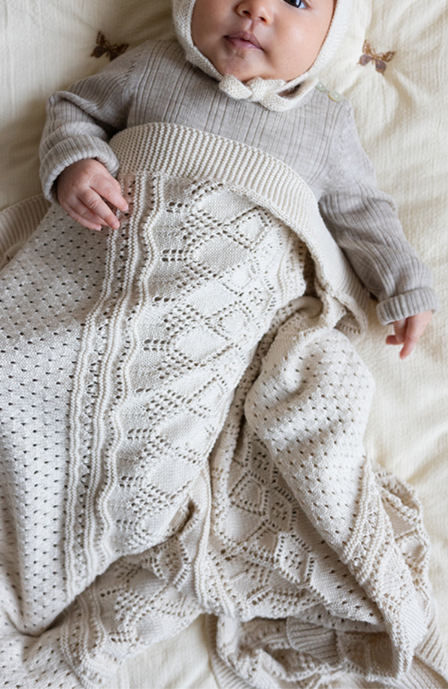 Pointelle Baby Stickad Pläd - Off White