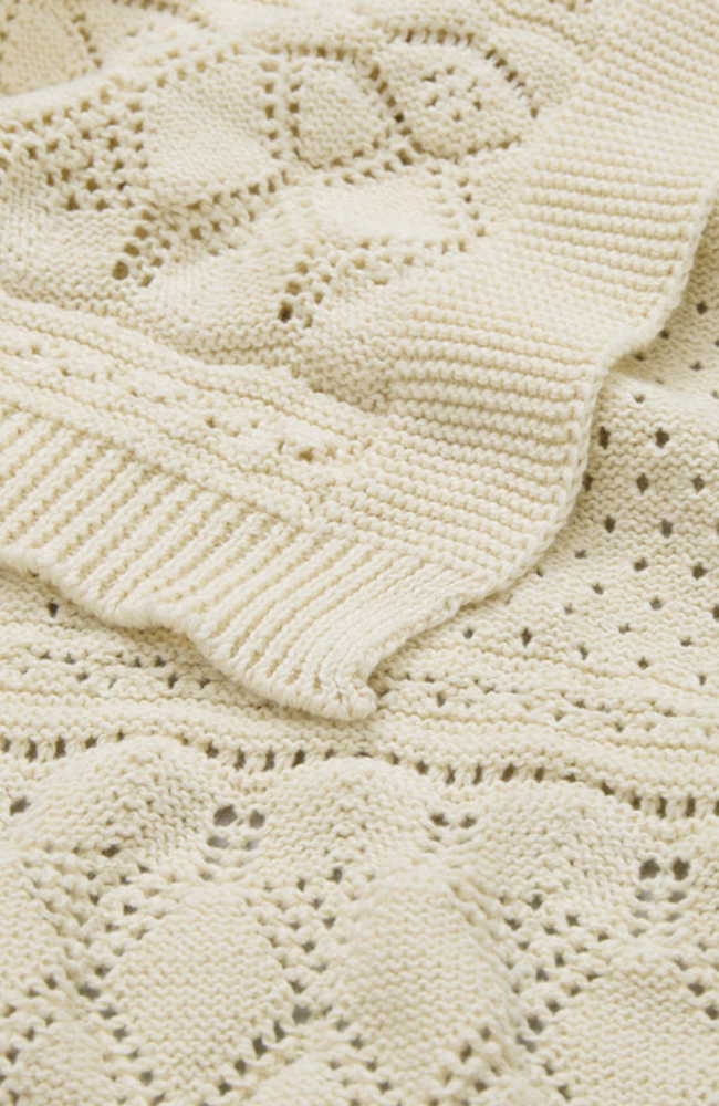 Pointelle Baby Stickad Pläd - Off White