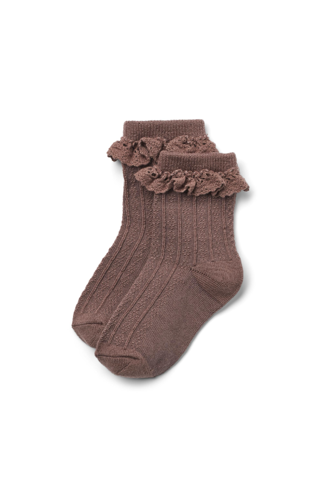 2 pk Wool Lace Socks Nora - Shadow Brown