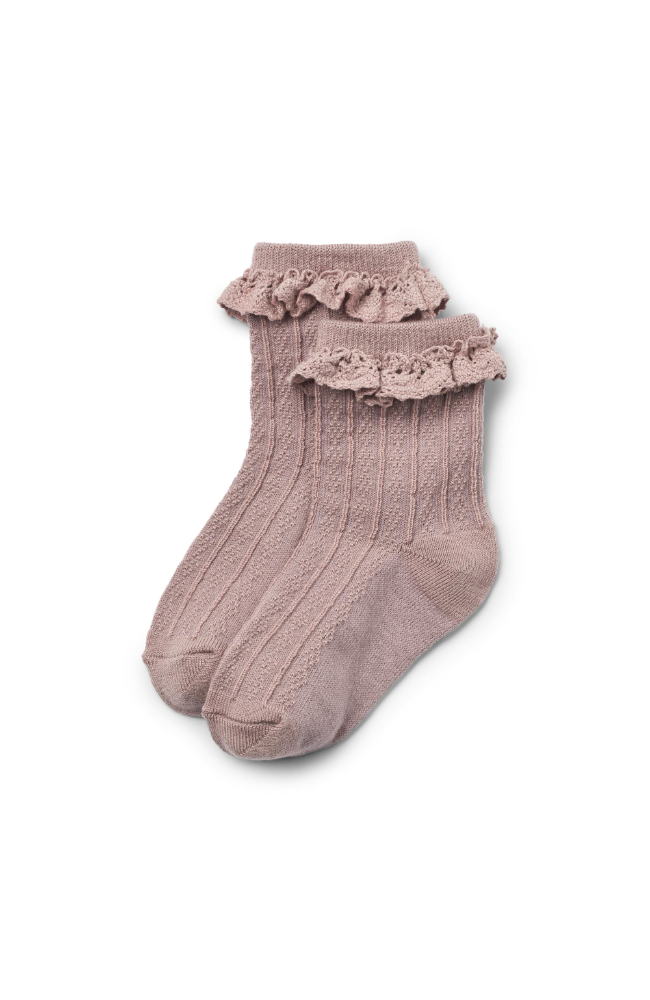 2 pk Wool Rib Socks Nora - Dry Rose