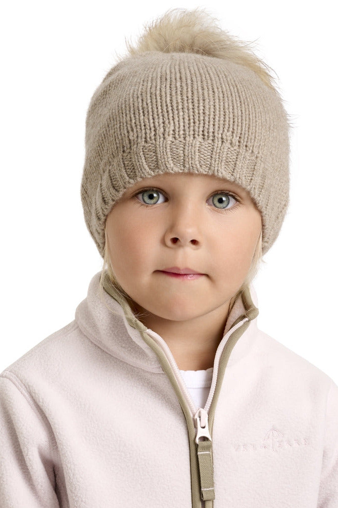 Cashmere Hat w. Fur PomPom - Bear Melange