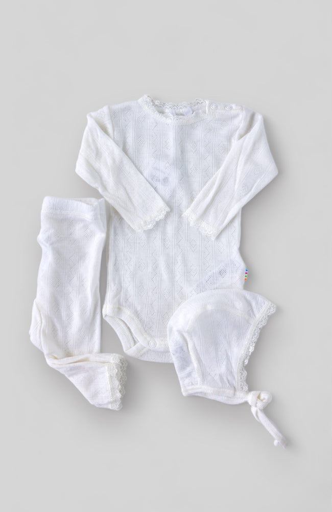 Silki/Ullarleggings m/blúndu - Hvítar