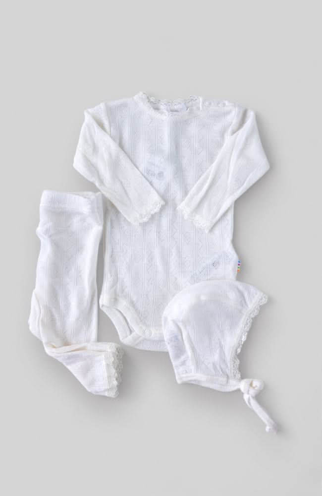 Ullar/Silki Leggings m/blúndu - Hvítar