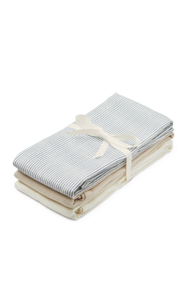 Muslin Cloth 3 Pack - Classic Stripes Blue, Praline, Creme White