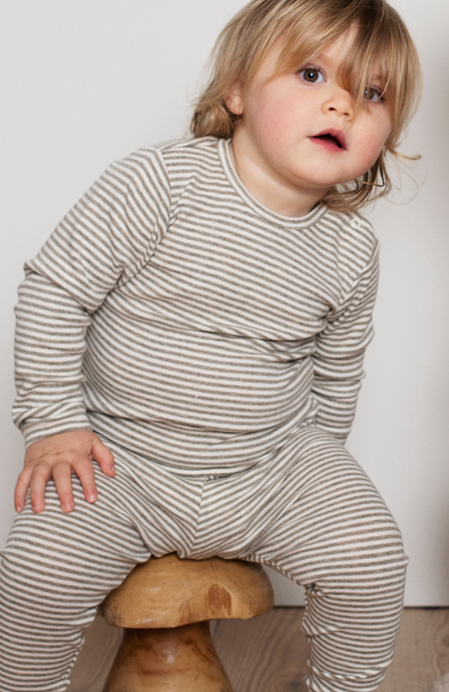 Leggings með röndóttu útliti fyrir börn - ljósbrúnt/hvítt