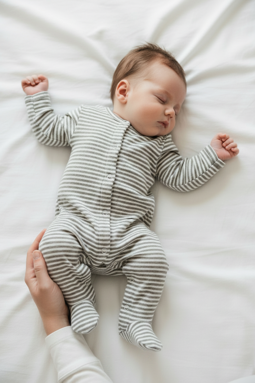 Newborn Stripe Suit - Taupe/Off White
