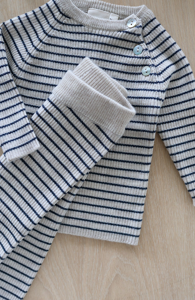 Flye Sweater Wool - Oat Mel/Navy