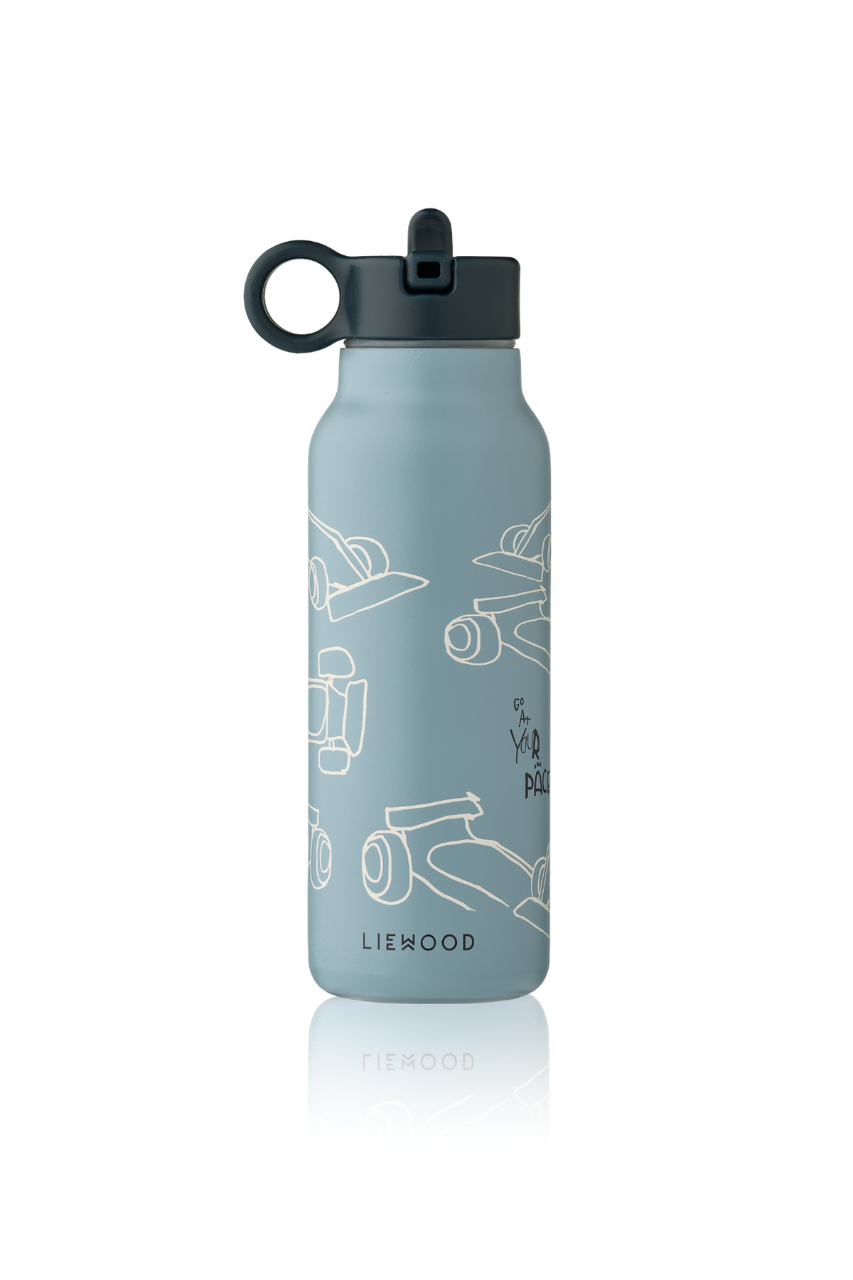 Falk Water Bottle 350 ml - Race Cars / Beach Blue