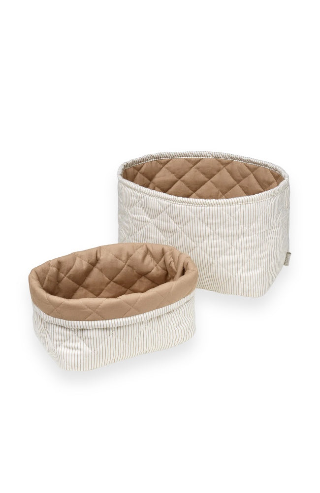 Quilted Storage Basket, Set Of Two - Classic Stripes Camel/Camel