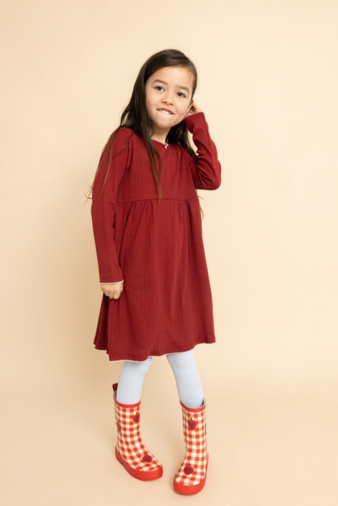 Liva Pointelle LS Dress - Dark Cranberry