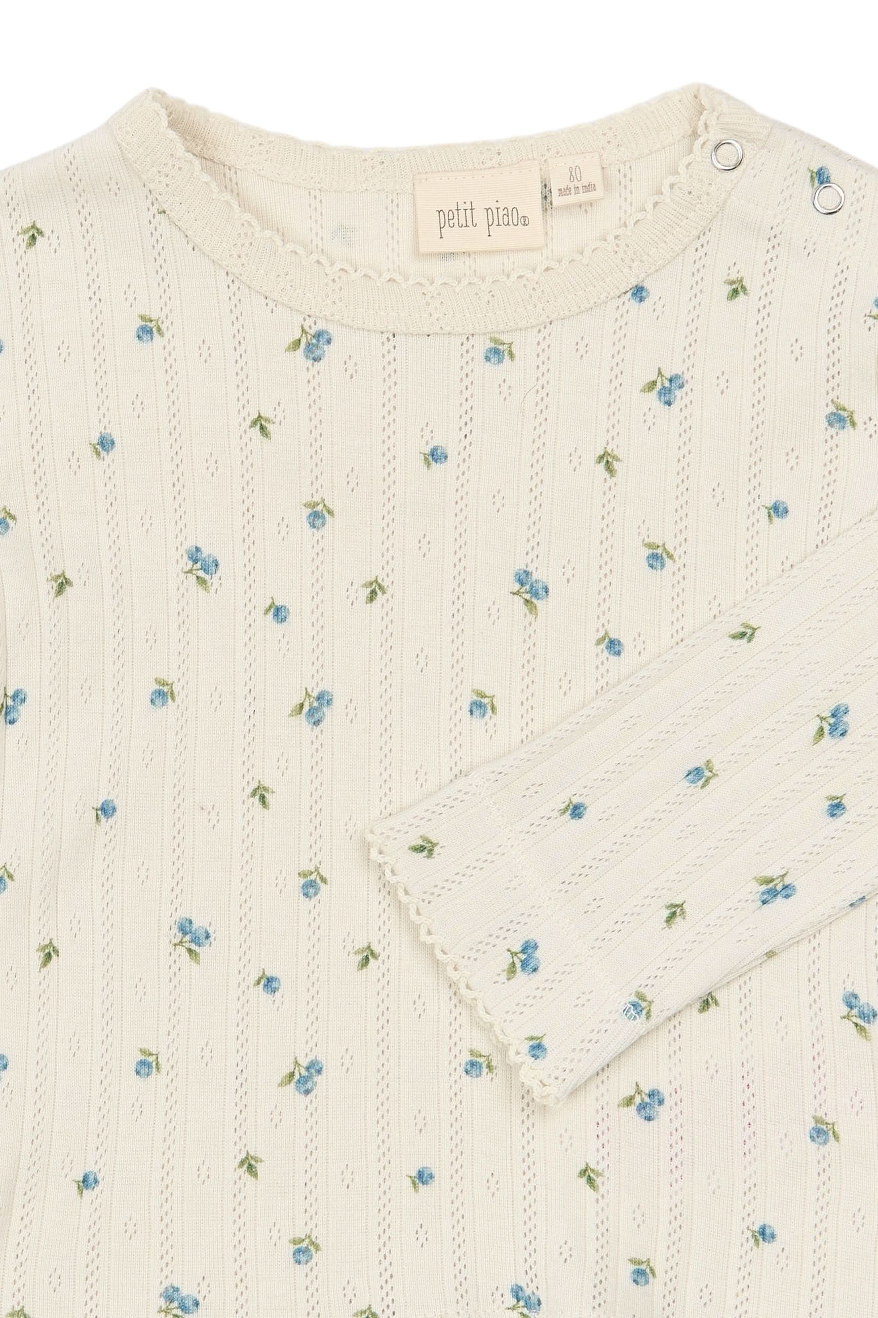 Gracie LS Pointelle Tee - Eggnog Blueberry