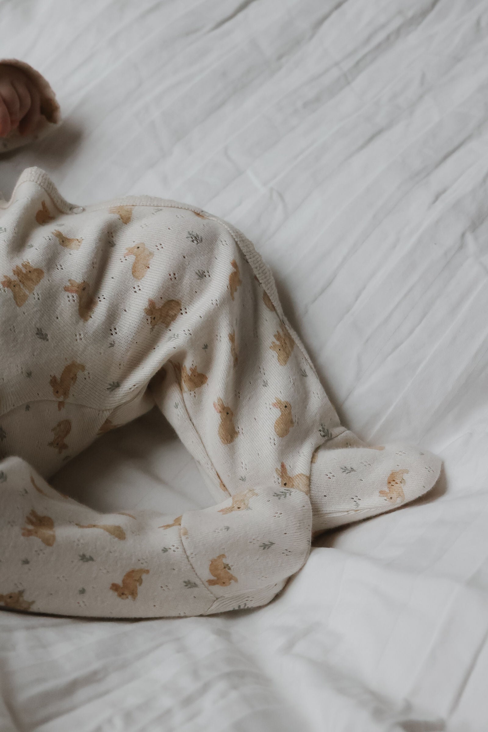 Dio Newborn Jumpsuit Fold Feet Pointelle - Eggnog Rabbit