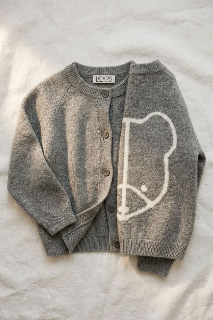 Cashmere Cardigan Bear - Grey