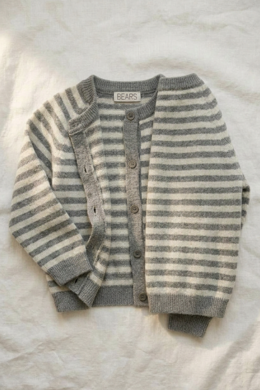 Cashmere Cardigan Striped - Ivory / Grey